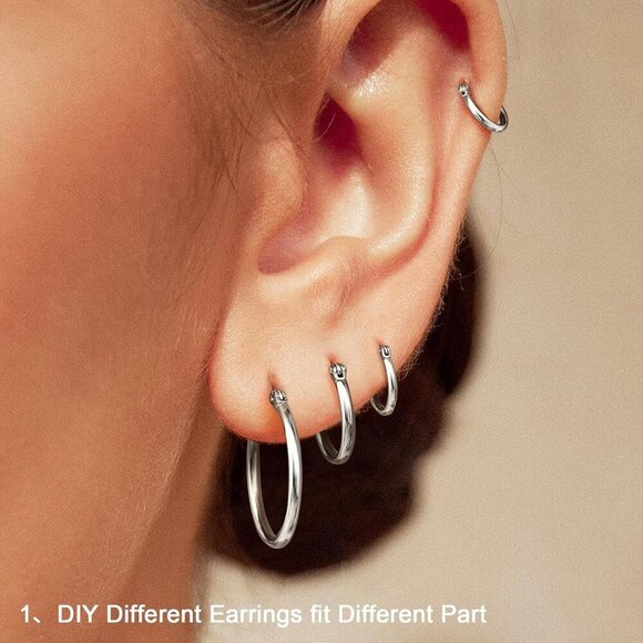 4 Pairs of Stainless Steel Hoop Earrings Set for Women - 10MM to 20MM Sizes - Picture 5 of 8